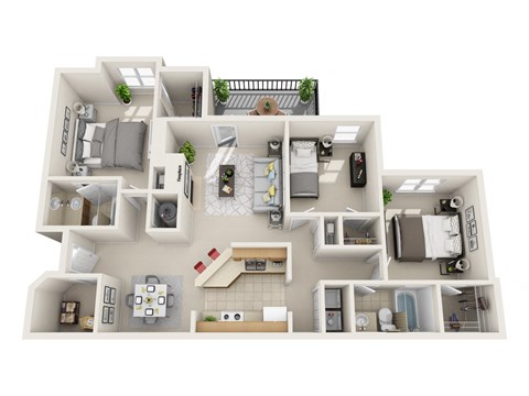 Floor plan for 3 beds, 2 baths, 1276 sqft